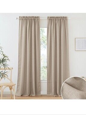 NWT RYB HOME Linen Sheer Curtains Khaki, 52" W x 108" L, 2 Panels